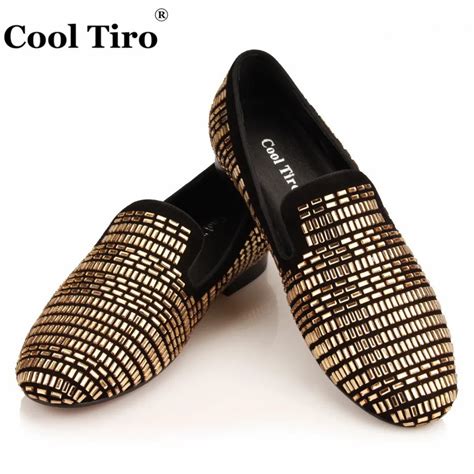 Cool Tiro Gold Square Strass Men Loafers Rhinestones Slippers Smoking