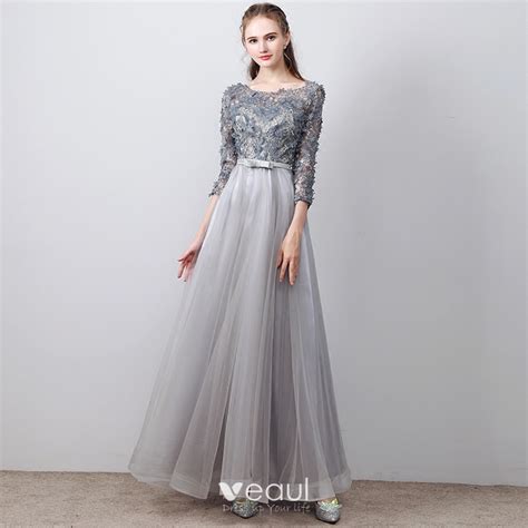 Chic Belle Gris Robe De Soir E Princesse En Dentelle Appliques