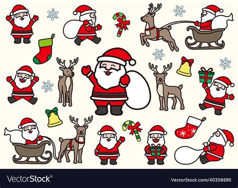 Funny Cartoonish Santa Claus And Reindeer Set Vector Image