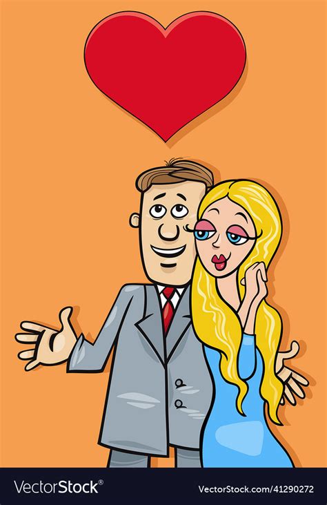 Valentine Card With Funny Cartoon Couple In Love Vector Image