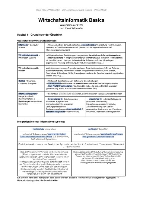 Zusammenfassung Wirtschaftsinformatik Herr Klaus Wilderotter
