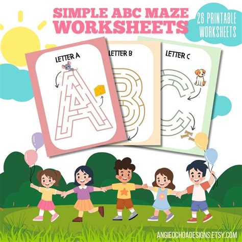 26 Page Printable PDF Simple ABC Maze Worksheets for Preschool or Kindergarten Teacher or ...