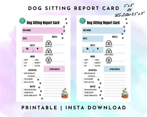 Dog Sitting Report Card Dog Report Card Pet Report Card Pet Sitter