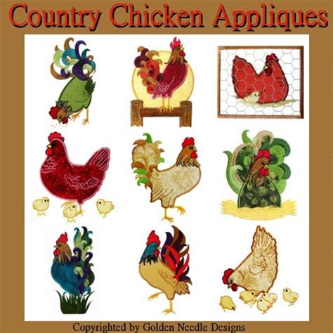 9 Country Chicken Applique Set Of Machine Embroidery Designs Etsy