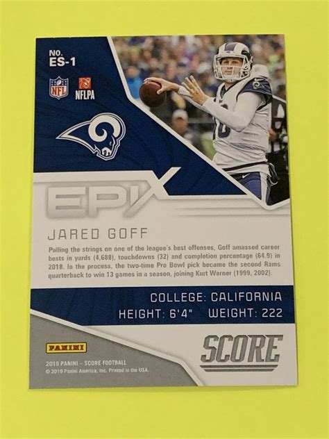 2019 Panini Score Jared Goff Epix Season ES 1 Los Angeles Rams EBay