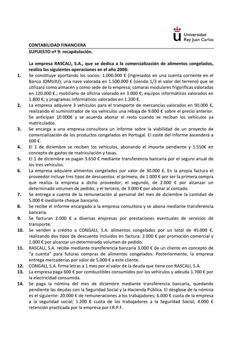 Supuesto nº 9 CONTABILIDAD FINANCIERA SUPUESTO nº 9 recapitulación