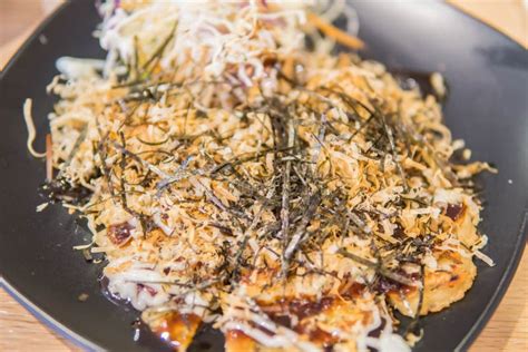 Okonomiyaki Kansai Style Japanese Savory Pancake Or Known As Japanese