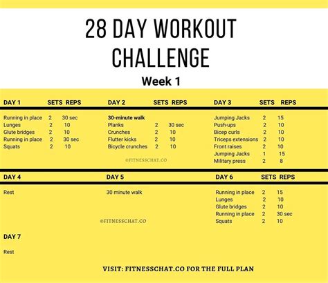 28 Day Workout Challenge To Start Exercising Again Free Pdf