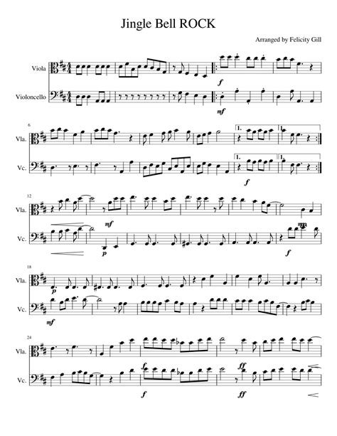 Jingle Bell Rock Sheet Music For Viola Cello String Duet