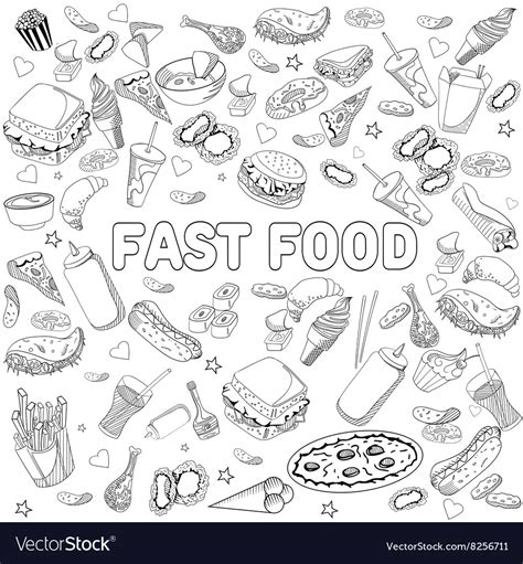 Fast Food Coloring Book Design Line Art Royalty Free Vector