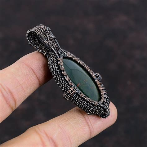 Bloodstone Gemstone Jewelry Copper Sister Gift Wire Wrapped Pendant 2