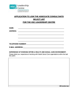 Fillable Online Leadership Hscni HSC LC Select List Application Form