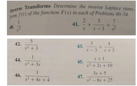 Solved Inverse Transforms Determine The Inverse Laplace Chegg