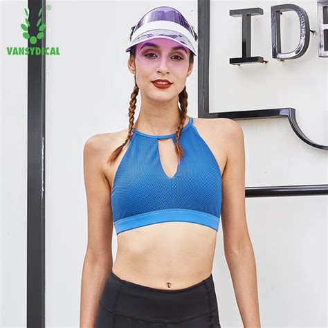 Spt Vansydical Hanging Neck Sports Bras Womens Sexy Hollow Mesh Gym Yoga Bra Tops Running