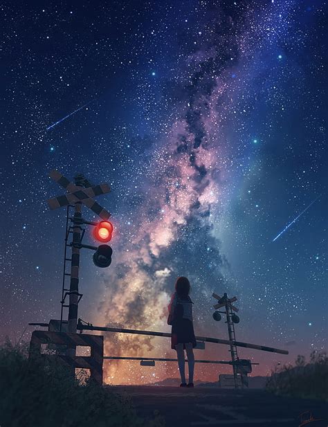 HD wallpaper: Milky Way, emotion, night sky, traffic lights, stars, anime girls | Wallpaper Flare