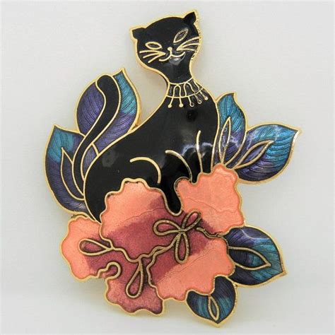 Vintage Cloisonne Enamel Cat Brooch Cloisonne Cat Fancy Etsy Art