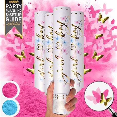 Gender Reveal Confetti Cannon 4 Pack Pink Biodegradable Gender