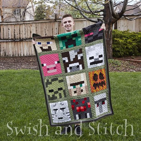 Minecraft C2c Crochet Afghan Creeper Block Swish And Stitch