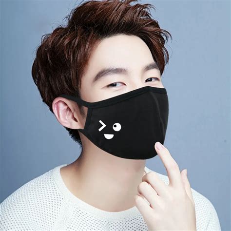 Black Unisex For Woman Man Face Mask Expression Mouth Mask Combed Cotton Anti Dust Pollution