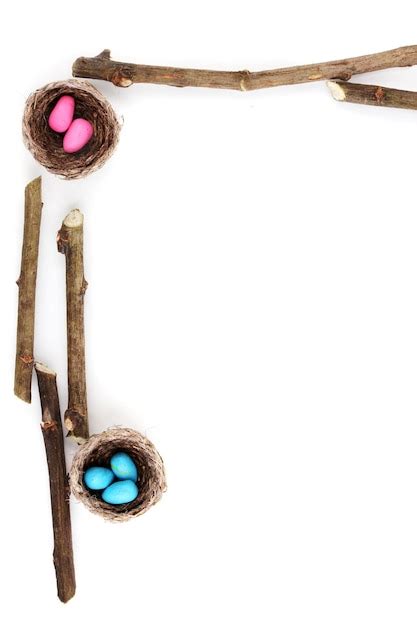 Premium Photo Colorful Easter Eggs In Nests Isolated On White