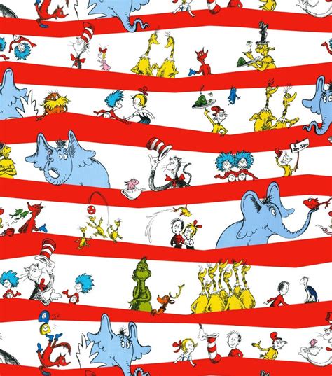 Dr Seuss Fabric The Cat In The Hat Stripe In White From Etsy