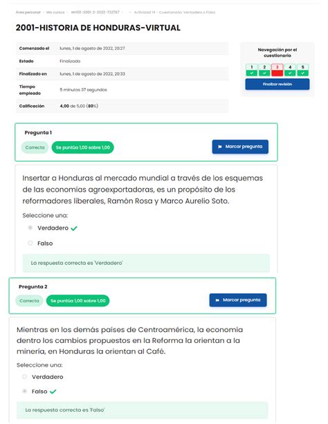 Activida 14 Verdadero O Falso Historia De Honduras Virtual 2001 Studocu