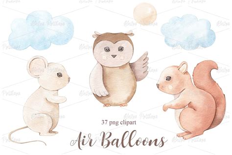 Air Balloons Watercolor Set By Alesya Pytskaya Illustrations