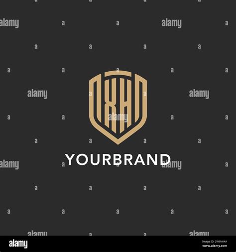 Luxury Xh Logo Monogram Shield Shape Monoline Style With Gold Color And