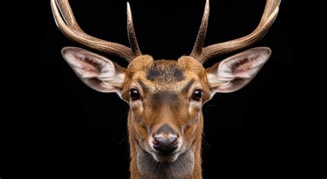 Closeup Portrait Of A Majestic Deer With Large Antlers Premium Ai