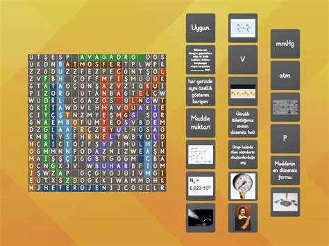 Kimya Gazlar Kelime Bulmaca Wordsearch