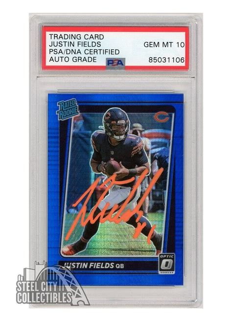 Justin Fields 2021 Panini Donruss Optic Blue Autograph Rookie Card 204