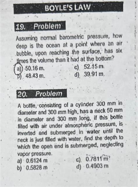 Solved Assuming Nomal Barometric Pressure How Deep Is The Chegg