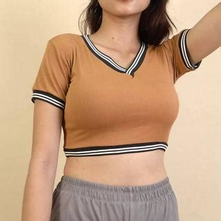 Kily PH Korean Cotton Knitted V Neck Ringer Garter Crop Top Shirt