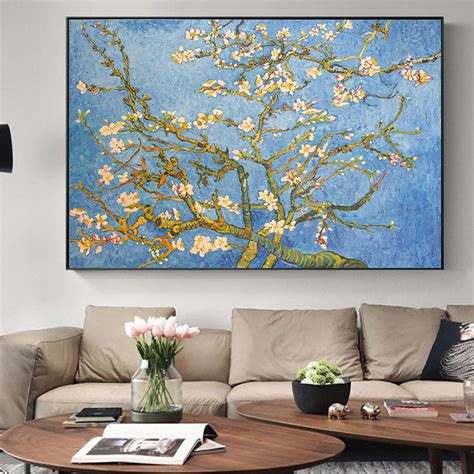 Quadro Releitura A Amendoeira em Flor Vincent Van Gogh Tela Única