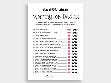 Mommy Or Daddy Guess Who Baby Game Printable Baby Shower Games Mom Or