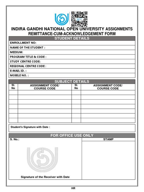 Ignou Ackonoledgement Slip One Page Pdf