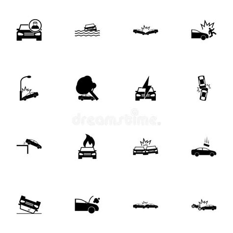 Choques De Coche Iconos Planos Del Vector Ilustración Del Vector Ilustración De Muestra