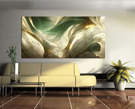 Modern Abstract Canvas Print Trendy Sage Green Wall Art Beige Gold