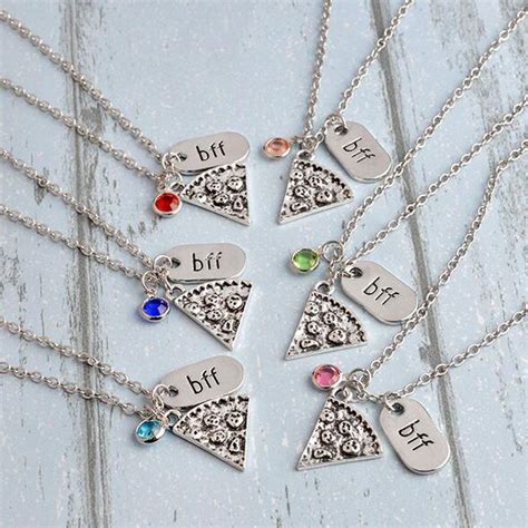 Slice Pizza Crysal Dangle Pendant BFF Friendship Necklace For 6