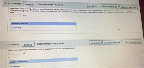 Solved 6 [ 10 Points] Details Oscolphys2016 19 2 P 019 My