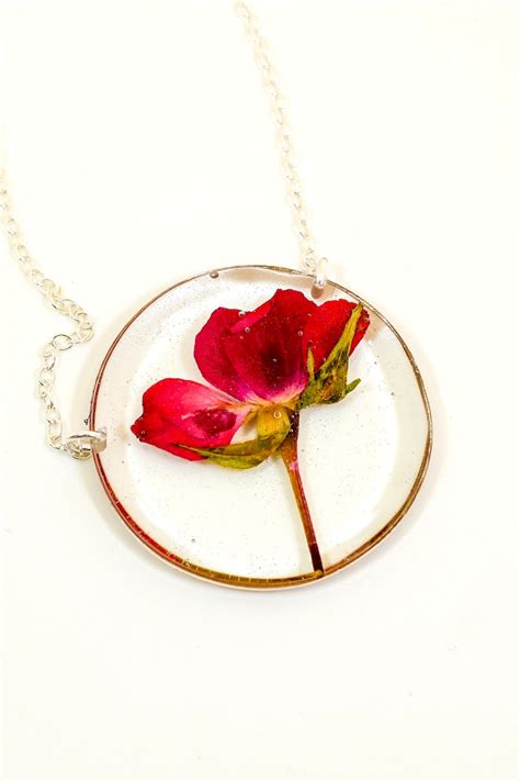 Real Rose Necklace Pressed Flower Jewelry Pressed Roses Etsy