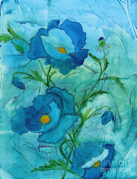 Blue Poppies Watercolor On Yupo Painting By Conni Schaftenaar Fine