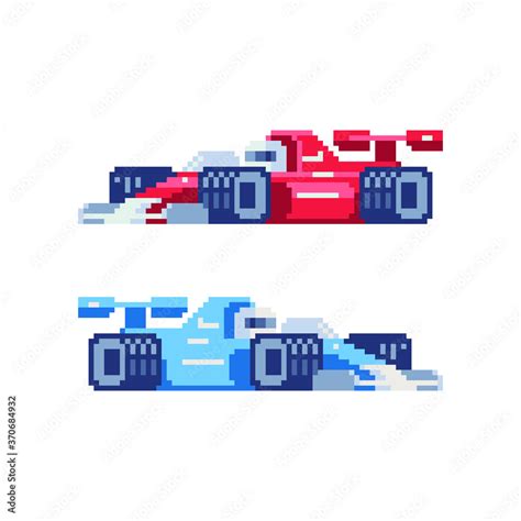 Racing sports car pixel art set 80s style automobile blue color isolated vector illustration ...