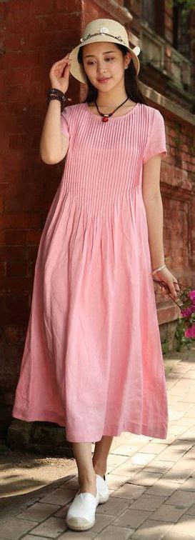 Elegant Pink O Neck Wrinkled Cotton Blended Dress Thời Trang Thời