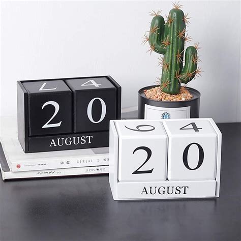 Handmade Wooden Desktop Blocks Perpetual Calendar For Home Office Decor