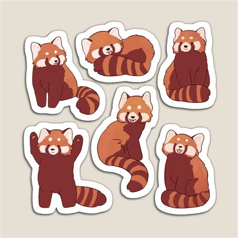 6 Red Panda Stickers Pack Cute Illustration Magnet For Sale By