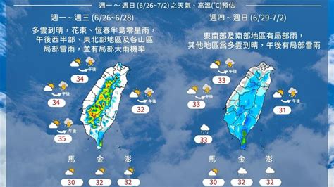 一圖懂下週天氣「2段式變化」！氣象局揭降雨熱區 2地高溫恐飆36度 生活 三立新聞網 Setn