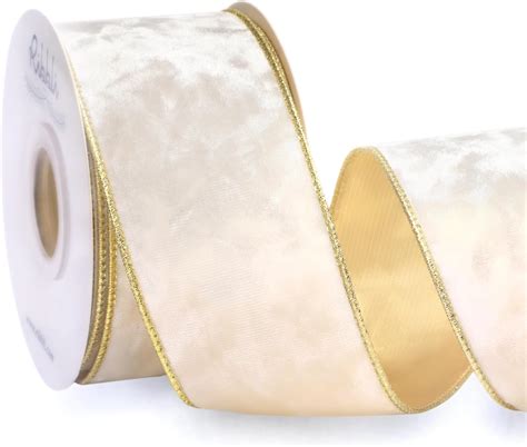 Amazon Ribbli Ivory Velvet Wired Ribbon Inch Metallic Ivory