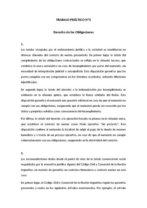 TP N2 Obligaciones TRABAJO PRÁCTICO Nº Derecho de las Obligaciones 1