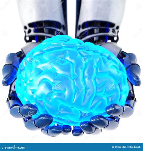 Robotic Hand Holding Human Brain Stock Illustration Illustration Of